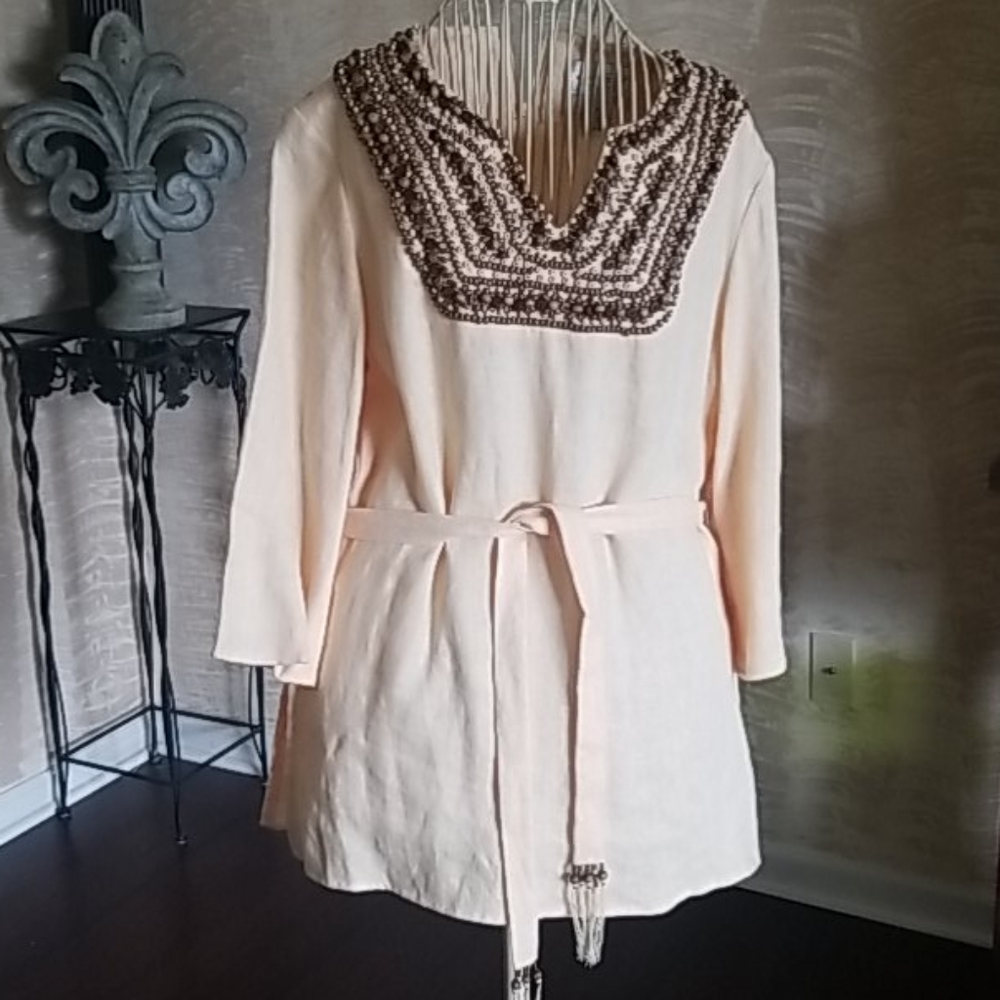 Victor Costa beaded linen top size small